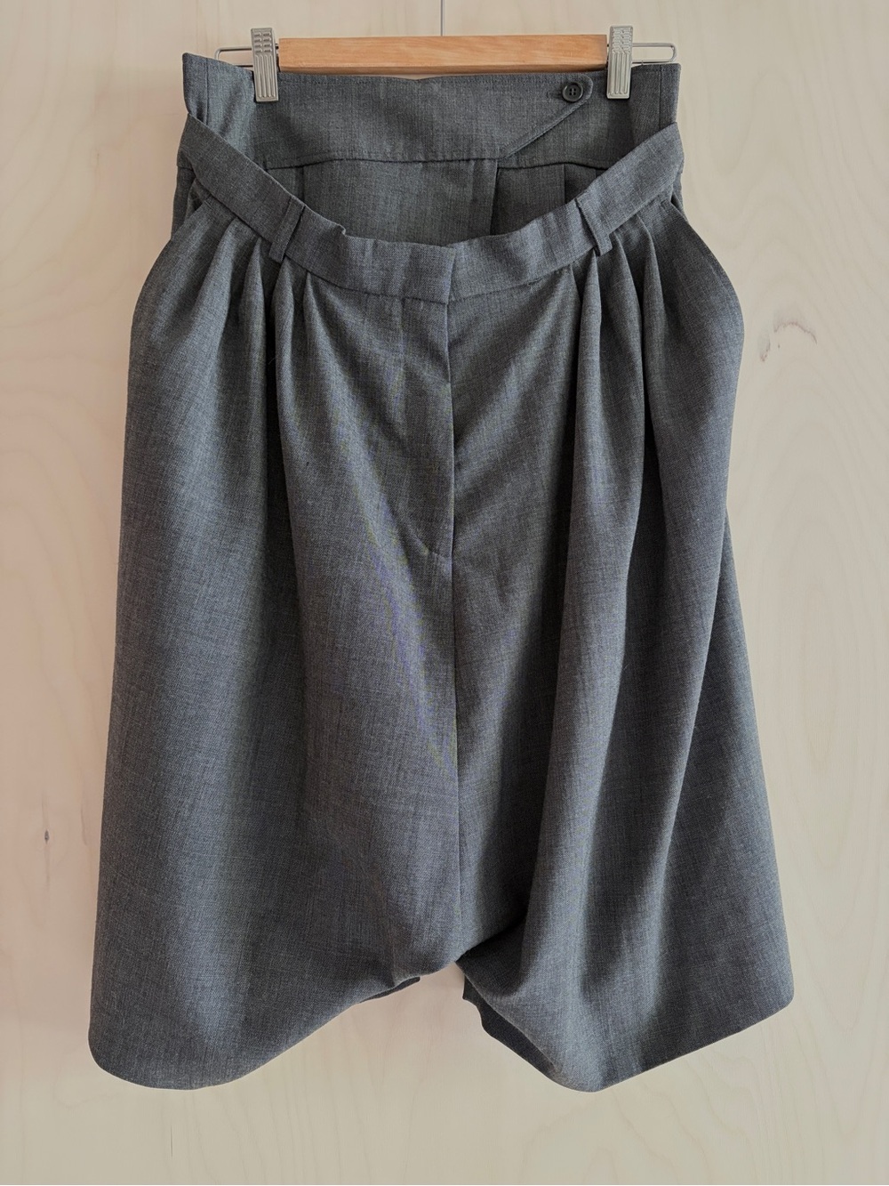 Dries Van Noten Charcoal Grey Tailored Wool Double Waist Shorts